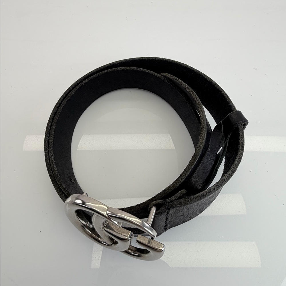 Gucci Black Raw Edge Leather Marmont Belt l Silver Buckle 414516 85/34 - Picture 5 of 11